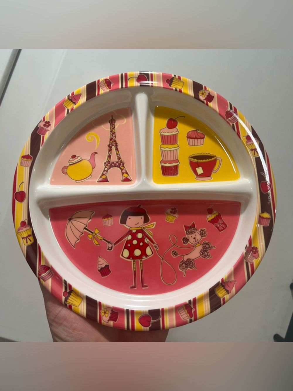 SugarBooger Divided Section Plate in the "Cupcake" pattern